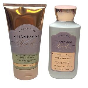 Bath & Body Works Champagne Toast Exfoliating Glow Body Scrub & Body Lotion Duo